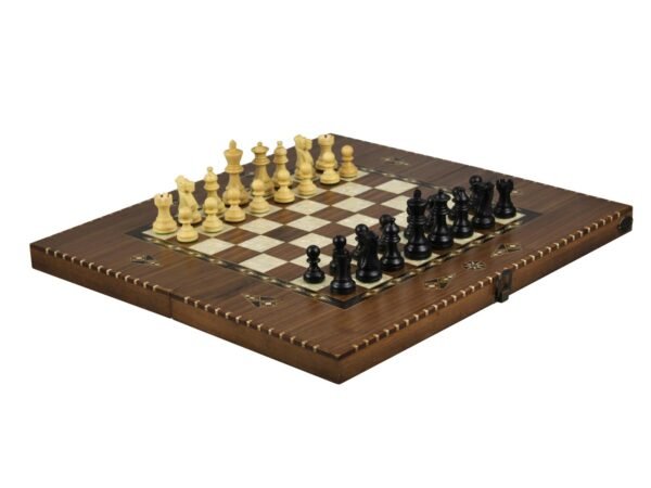 Helena Rural Walnut Chess & Backgammon Set With Ebonised Classic Staunton Chess Pieces 20 Inch