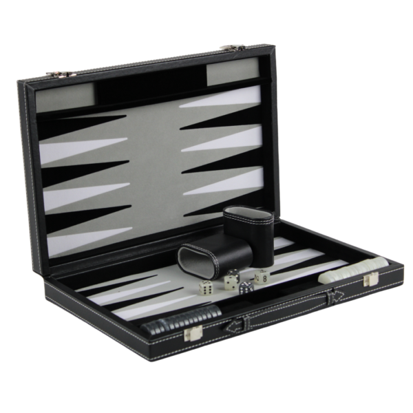 Graphene Grey Leather Backgammon Set 18 Inch