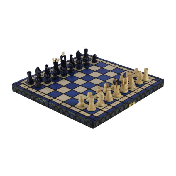 Art Deco Blue Foldable Chess Set 14 Inch