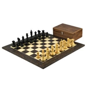 Tiger Ebony Chess Set 20 Inch With Weighted Ebonised Staunton Reykjavik Chess Pieces 3.75 Inch