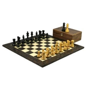 Tiger Ebony Chess Set 20 Inch with Weighted Ebonised Staunton French Knight Pieces 3.75 Inch