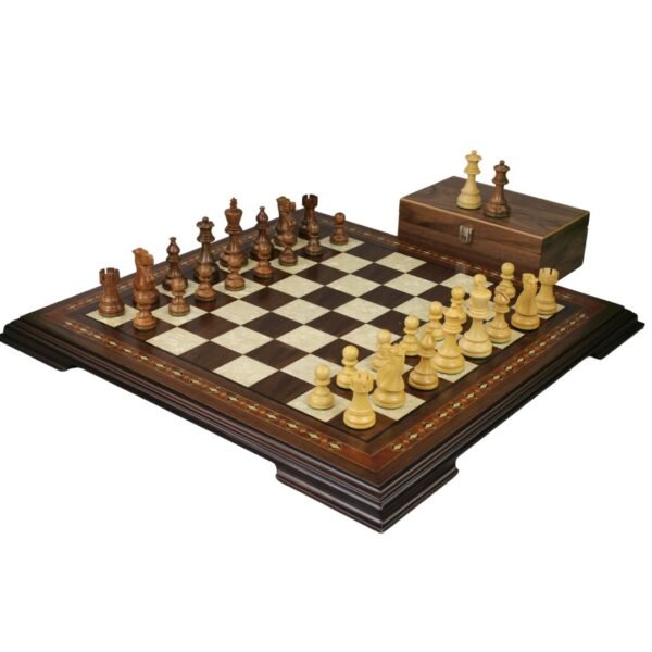 Walnut Chess Set 20 Inch with Helena Chess Board and Weighted Sheesham French Knight Staunton Chess Pieces 3.75 Inch