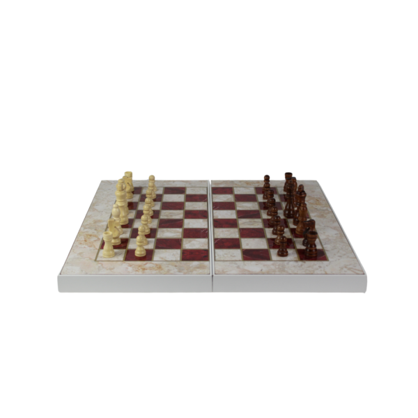 Wooden Red Marble Design Chess & Backgammon Set 19 Inch