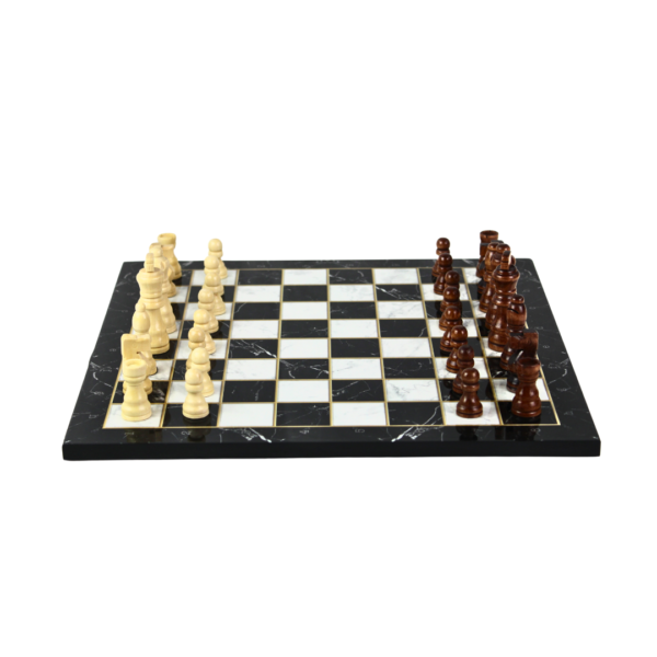 Black Marble Design Chess Set 14 Inch With Storage Box - Image 2