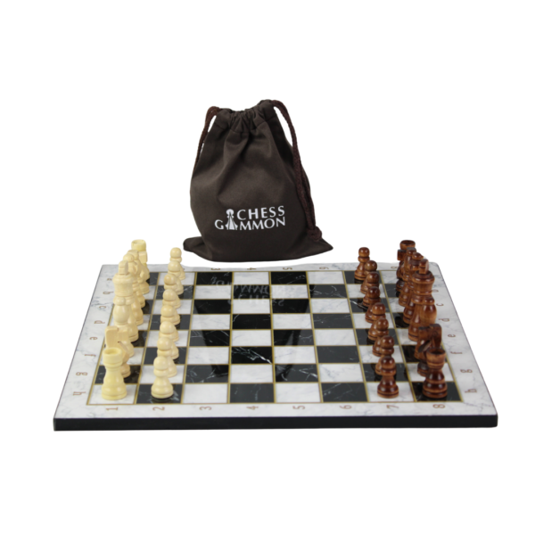 White Marble Design Chess Set 14 Inch