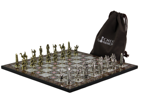 Mother of Pearl Personalised Metal Chess Set with Drawstring Bag 14 Inch