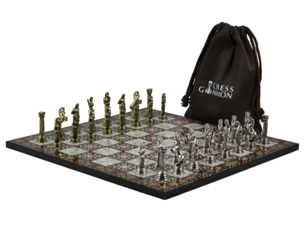 Mother of Pearl Personalised Metal Chess Set with Drawstring Bag 14 Inch - Image 5