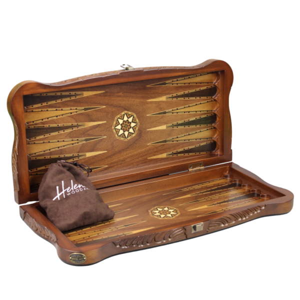 Helena Carved Walnut Backgammon Set 20 Inch - Image 2