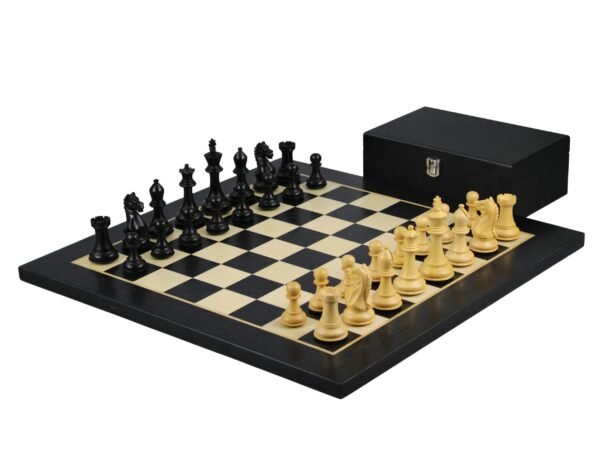 Ebony Chess Set 20 Inch With Helena Flat Chess Board and Weighted Ebonised Fierce Knight(Queen's Gambit) Staunton Chess Pieces 3.75 Inch