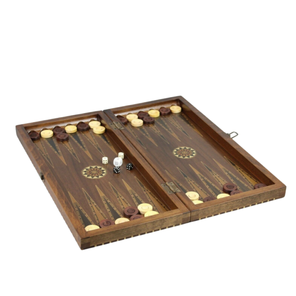 Helena Rural Walnut Chess & Backgammon Set With Ebonised French Staunton Chess Pieces 20 Inch - Image 5