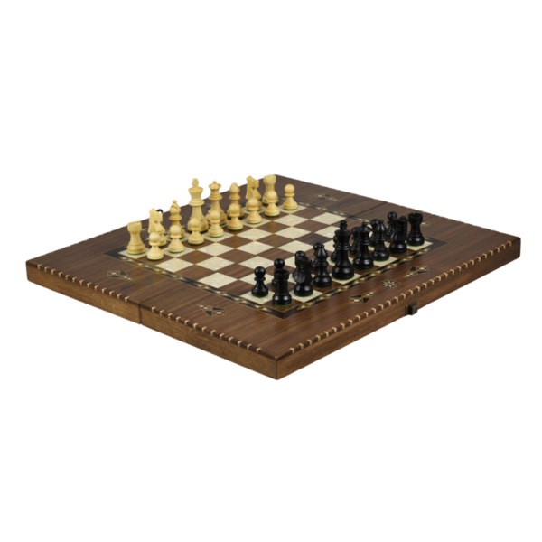 Helena Rural Walnut Chess & Backgammon Set With Ebonised French Staunton Chess Pieces 20 Inch