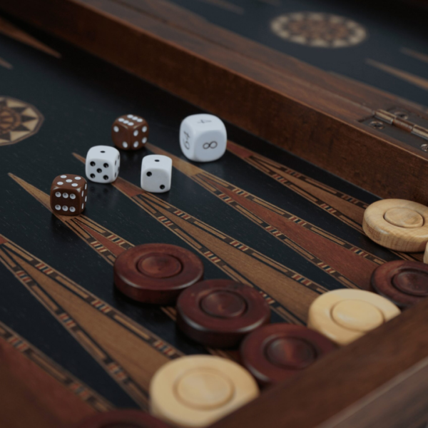 Helena Rural Ebony Chess & Backgammon Set With Ebonised French Staunton Chess Pieces 20 Inch - Image 6