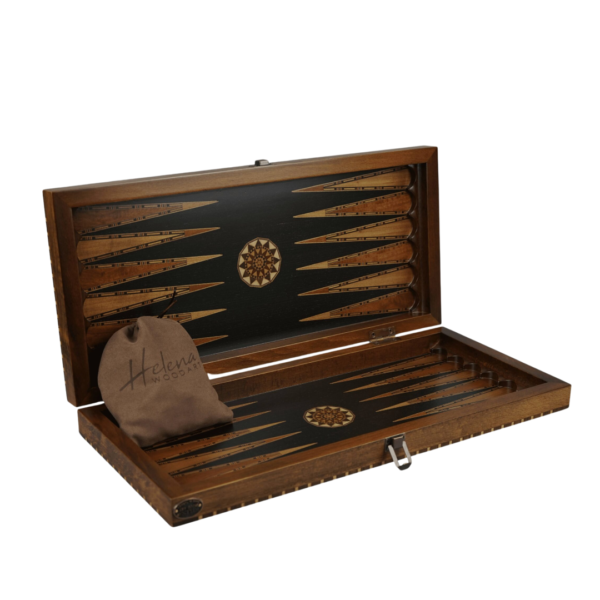 Helena Rural Ebony Chess & Backgammon Set With Ebonised French Staunton Chess Pieces 20 Inch - Image 3