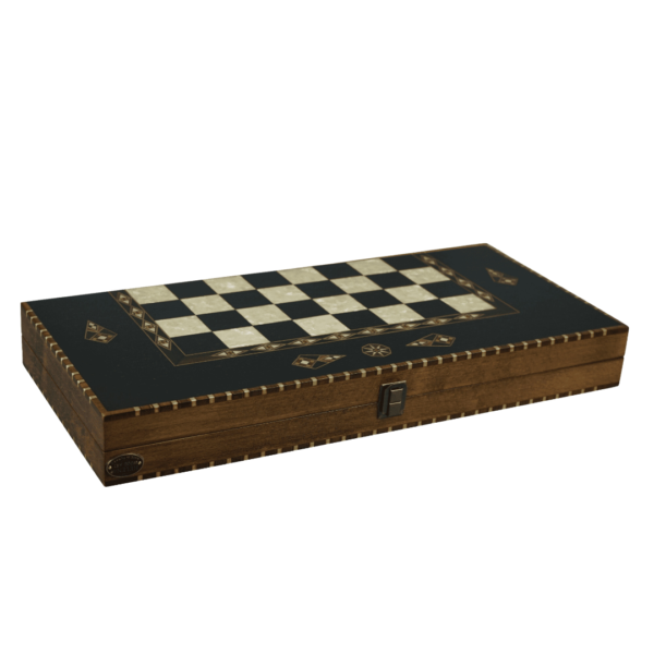 Helena Rural Ebony Chess & Backgammon Set With Ebonised Classic Staunton Chess Pieces 20 Inch - Image 3