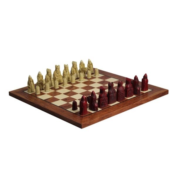 Isle of Lewis Chess Set With I Ivory & Red Resin Chess Pieces 3.5 Inch and Rosewood Chess Board 20 Inch - Image 2