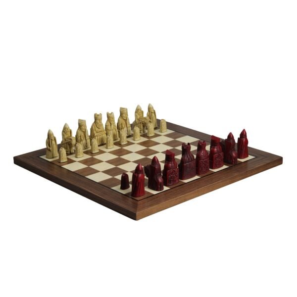 Isle of Lewis Chess Set With I Ivory & Red Resin Chess Pieces 3.5 Inch and Walnut Chess Board 20 Inch - Image 2