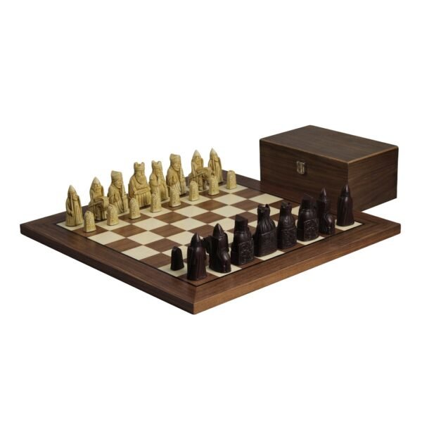 Isle of Lewis Chess Set With I Ivory & Brown Resin Chess Pieces 3.5 Inch and Walnut Chess Board 20 Inch