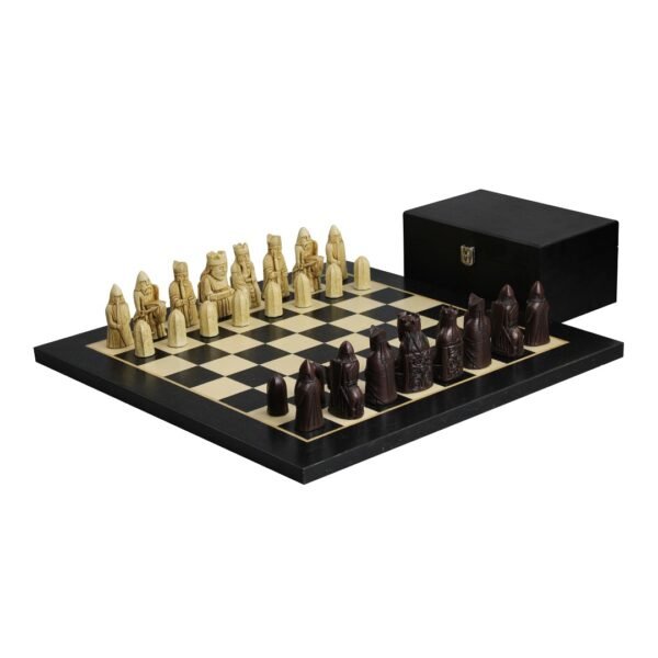 Isle of Lewis Chess Set With II Ivory & Brown Resin Chess Pieces 3.5 Inch and Charcoal Black Chess Board 20 Inch