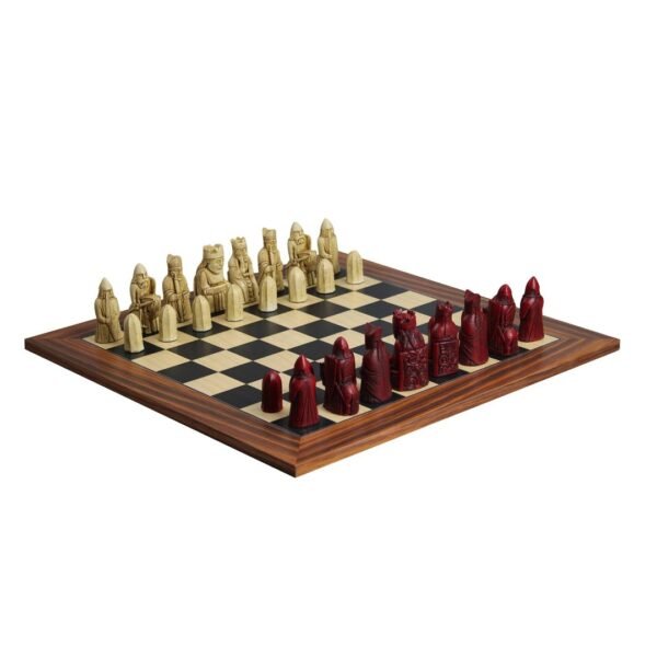 Isle of Lewis Chess Set II Ivory & Red Resin Chess Pieces 3.5 Inch and Palisander Chess Board 20 Inch - Image 2