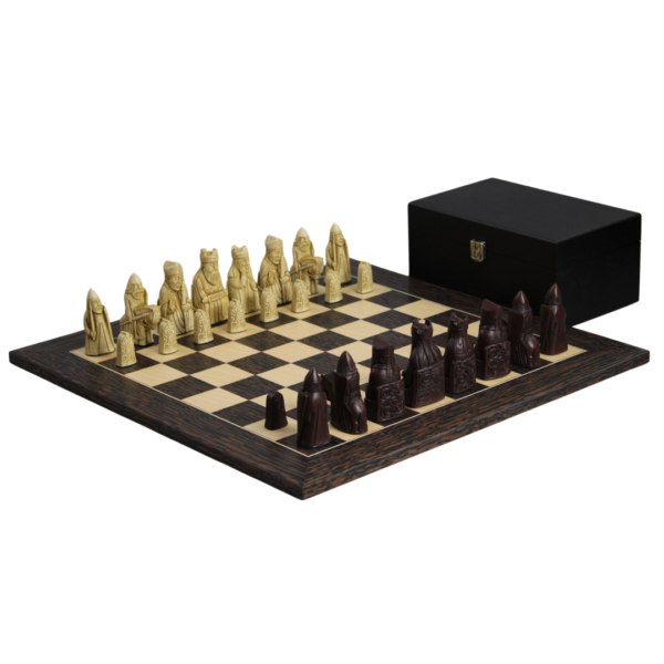 Isle of Lewis Chess Set With I Ivory & Brown Resin Chess Pieces 3.5 Inch and Tiger Ebony Chess Board 20 Inch