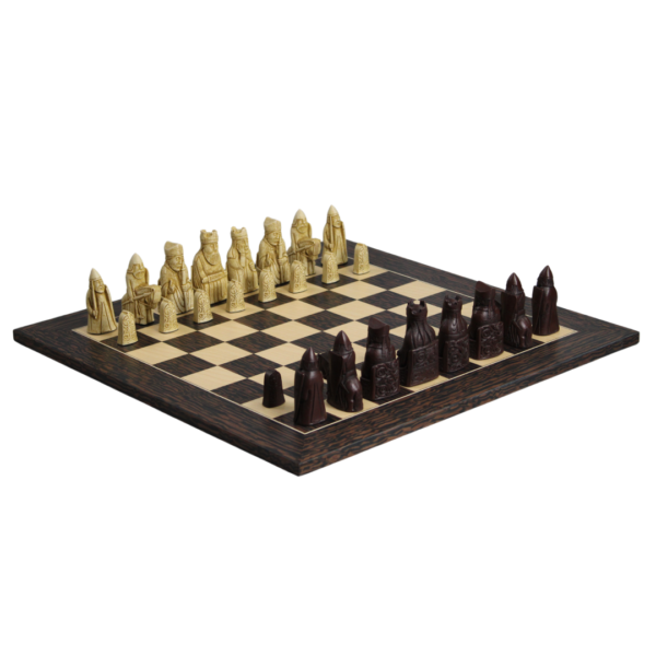 Isle of Lewis Chess Set With I Ivory & Brown Resin Chess Pieces 3.5 Inch and Tiger Ebony Chess Board 20 Inch - Image 2