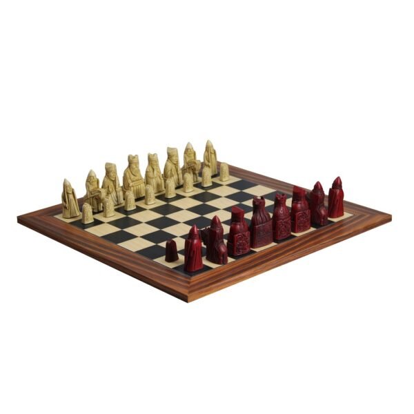 Isle of Lewis Chess Set With I Ivory & Red Resin Chess Pieces 3.5 Inch and Palisander Chess Board 20 Inch - Image 2