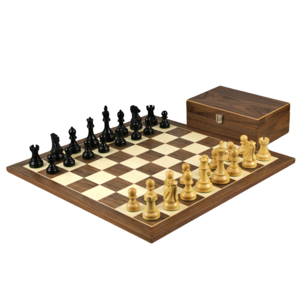 Walnut Chess Set 20 Inch With Weighted Ebonised Staunton Reykjavik Chess Pieces 3.75 Inch