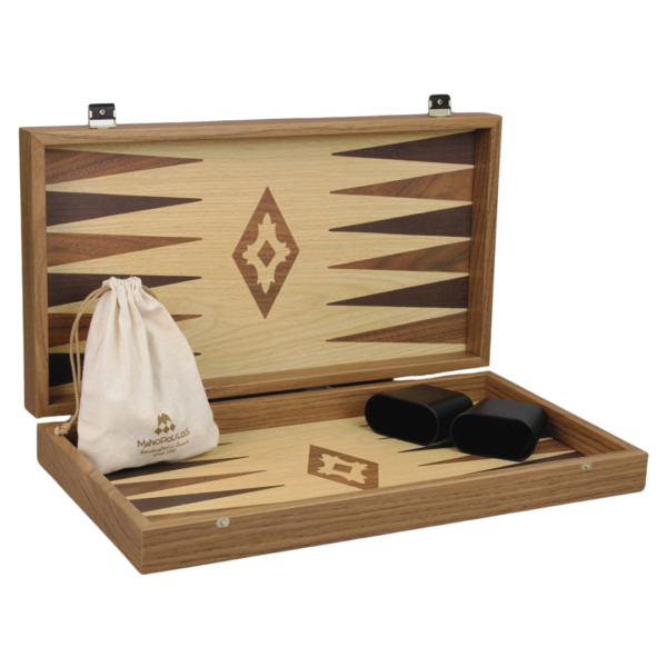 Manopoulos Oak & Walnut Backgammon Set 20 Inch