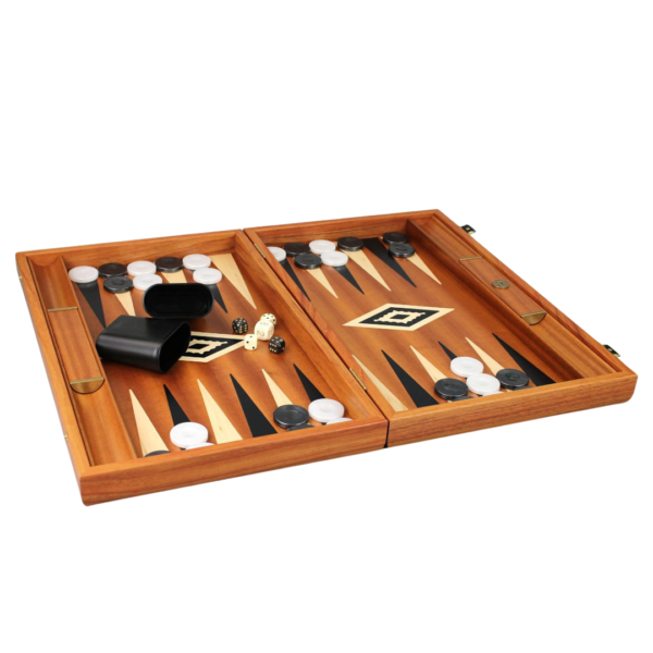 Manopoulos Inlaid Mahogany Backgammon Set 23 Inch with Storage Racks - Image 3