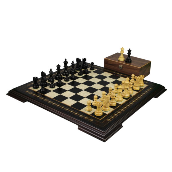 Ebony Chess Set 17 Inch With Helena Chess Board and Weighted Ebonised Atlantic Classic Staunton Chess Pieces 3 Inch