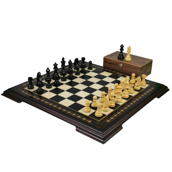 Ebony Chess Set 17 Inch With Helena Chess Board and Weighted Ebonised German Staunton Chess Pieces 3 Inch