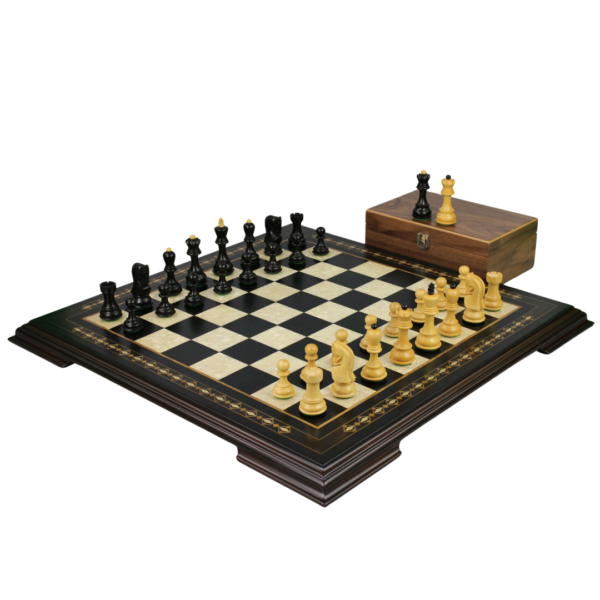 Ebony Chess Set 20 Inch With Helena Chess Board and Weighted Ebonised Zagreb Staunton Chess Pieces 3.75 Inch