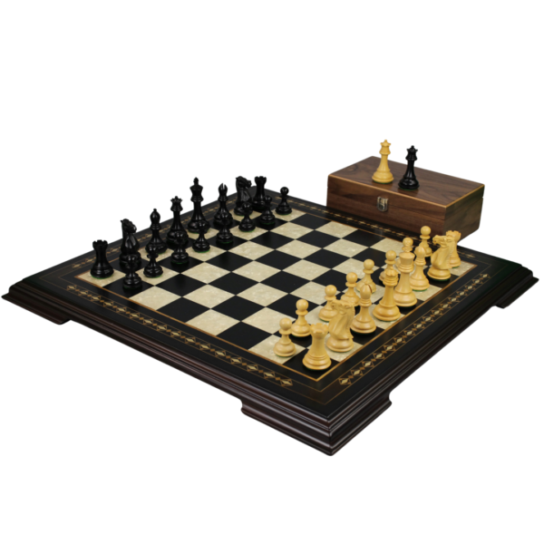 Ebony Chess Set 20 Inch with Helena Chess Board and Weighted Ebonised Morphy Professional Staunton Chess Pieces 3.75 Inch