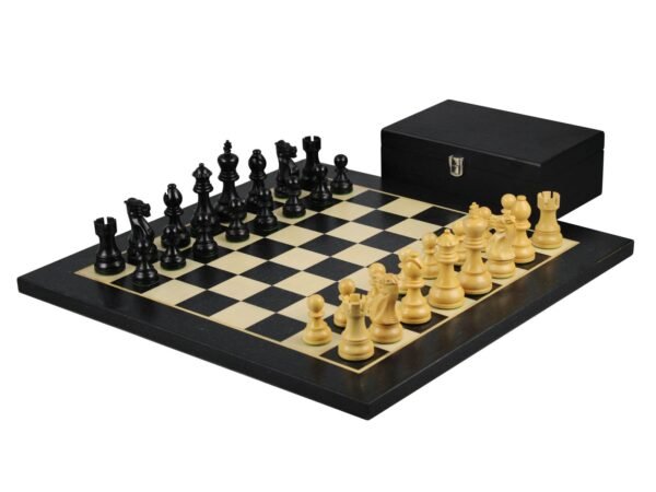 Ebony Chess Set 20 Inch With Helena Flat Chess Board and Weighted Ebonised Executive Staunton Chess Pieces 3.75 Inch