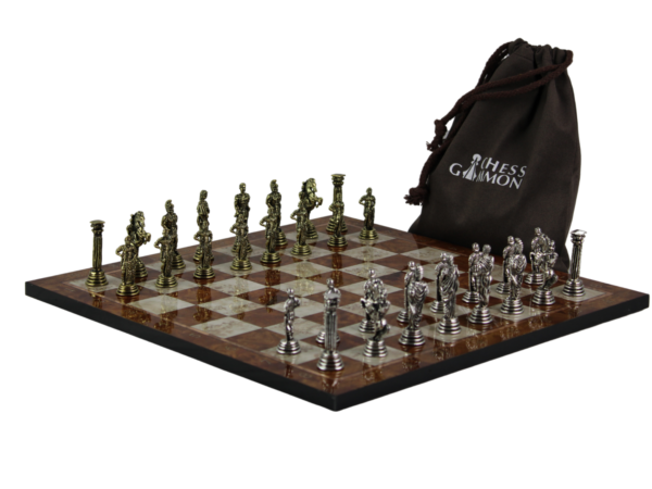 Mocha Personalised Metal Chess Set with Drawstring Bag 14 Inch - Image 3