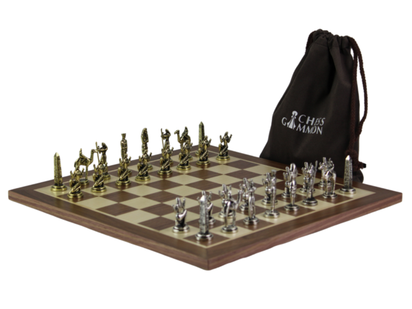 Walnut Personalised Metal Chess Set with Drawstring Bag 14 Inch