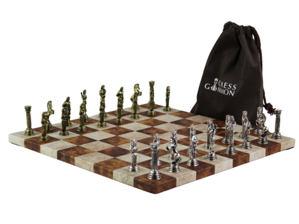 Brown Leatherette Personalised Metal Chess Set with Drawstring Bag 14 Inch - Image 3