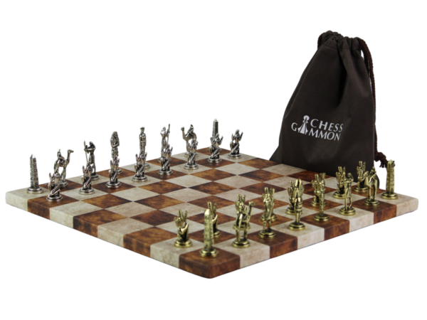 Brown Leatherette Personalised Metal Chess Set with Drawstring Bag 14 Inch - Image 5