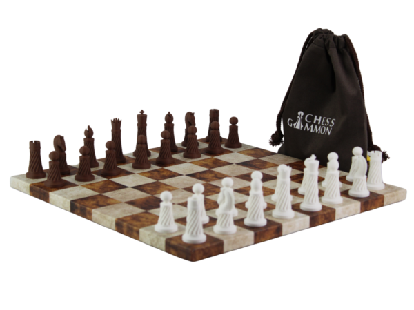 Brown Leatherette Personalised 3D Acrylic Staunton Chess Pieces with Drawstring Bag 14 Inch