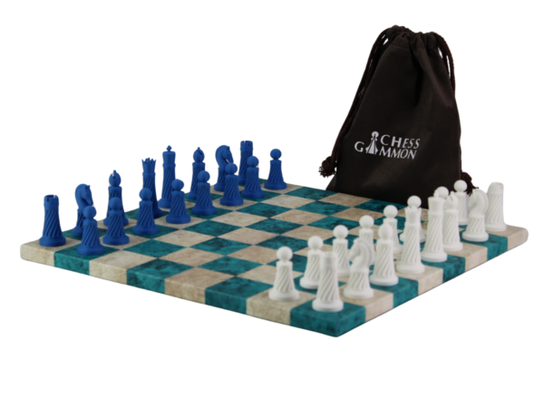 Blue Leatherette Personalised 3D Acrylic Staunton Chess Pieces with Drawstring Bag 14 Inch