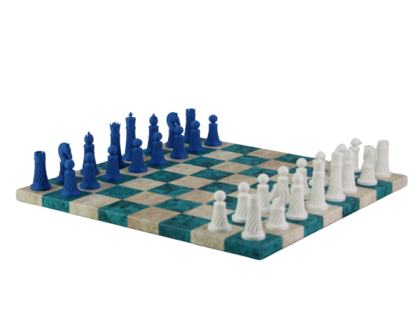 Blue Leatherette Personalised 3D Acrylic Staunton Chess Pieces with Drawstring Bag 14 Inch - Image 3