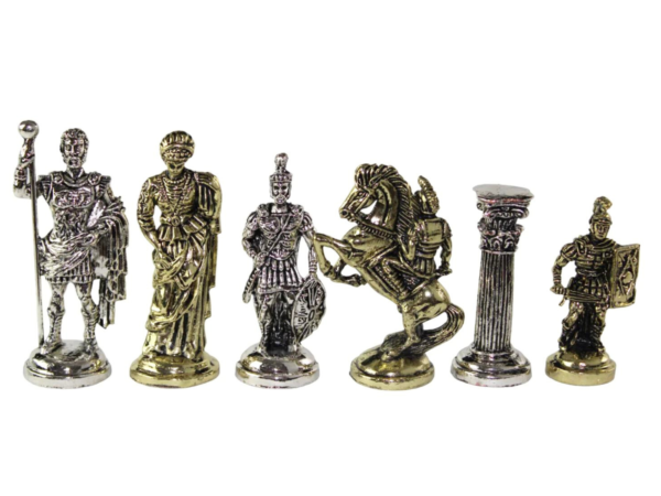 Roman Metal Chess Pieces Nickel & Brass 3.8 Inch