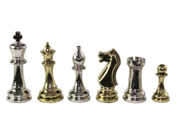 Staunton Metal Chess Pieces Nickel & Brass 3.8 Inch