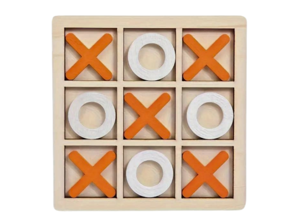 Orange Wooden Noughts & Crosses, Tic Tac Toe, 3 In a Row Family Game Set - Image 2