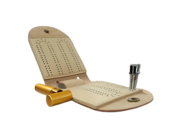 Travel Leather Inner Felted Portable Cribbage Set 10 Inch - Image 3