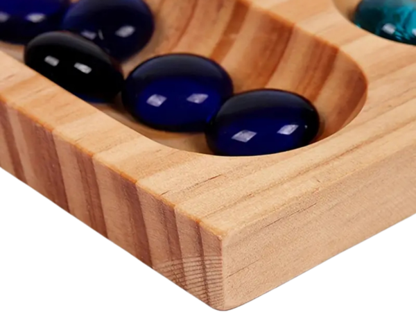 Mancala Kalaha Board Game with Folding Wooden Board Natural Stone Pebbles 18 Inch - Image 3