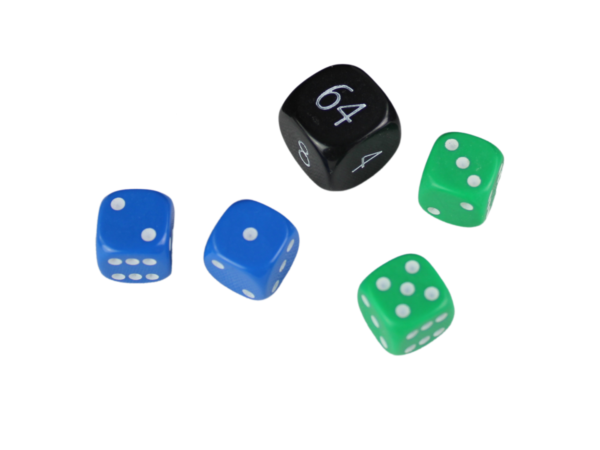 Replacement Backgammon Dice Set - Black Doubling Cube - Blue & Green Dices