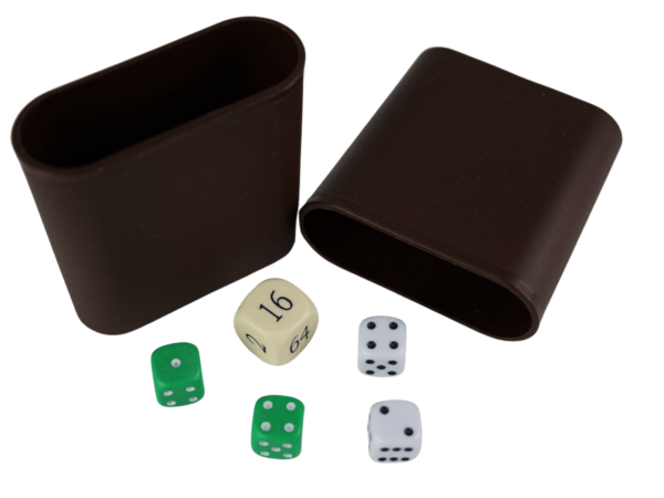 Replacement Backgammon Dice Set & Dice cups- Black Doubling Cube - White & Green Dices