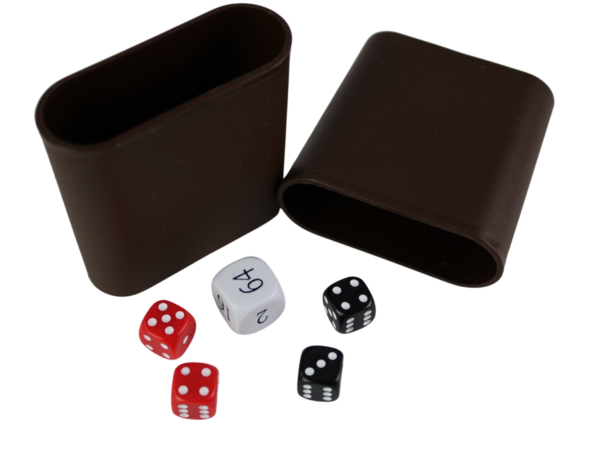 Replacement Backgammon Dice Set & Dice cups- White Doubling Cube - Red & Black Dices