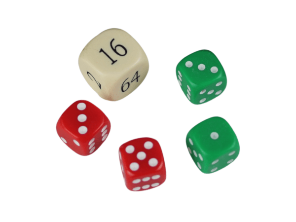 Replacement Backgammon Dice Set - Cream Doubling Cube - Red & Green Dices
